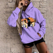 Fashion Hoodie Lazy Cat Print Long Sleeve Oversized Pocket Sweatshirt