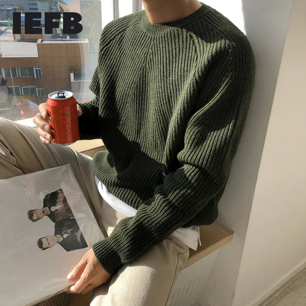 IEFB / men's wear classic round collar Sweater