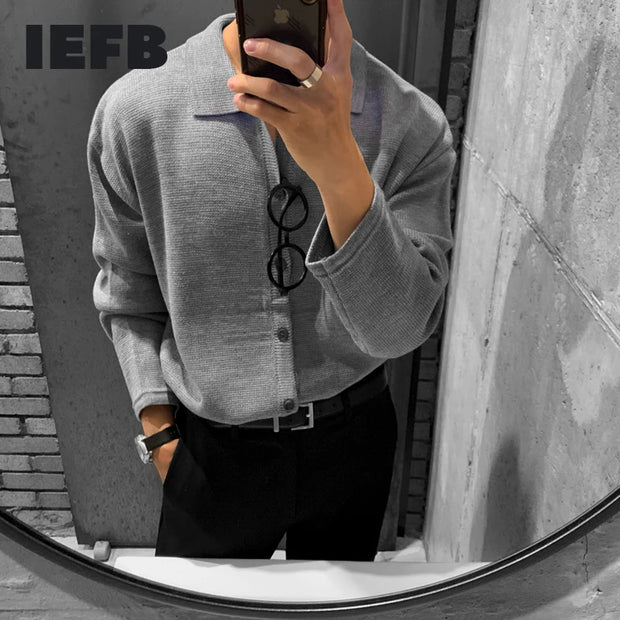 IEFB men's wear kintted shirts Autumn new single breasted tops