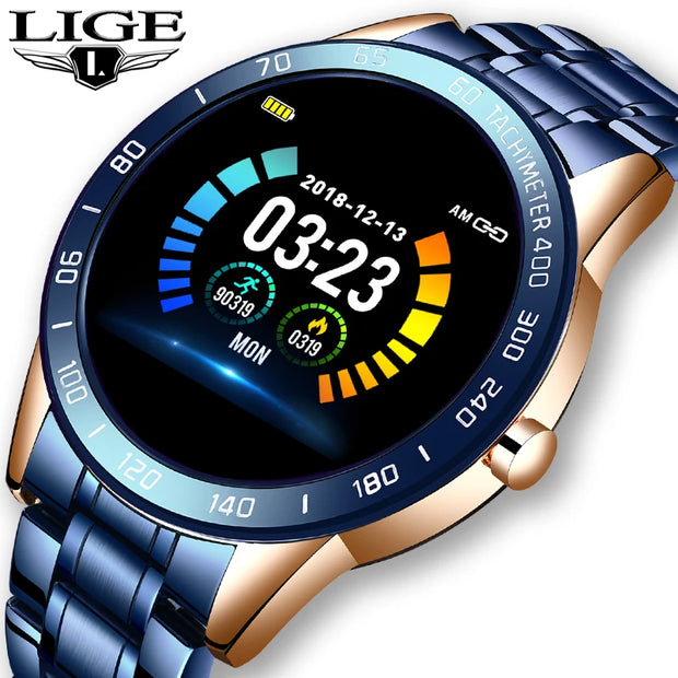 LIGE Steel Band Smart Watch Men Fitness Tracker