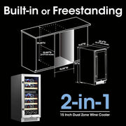 15 Inch Wine Cooler Dual Zone 28 Bottle Wine Cooler Refrigerator