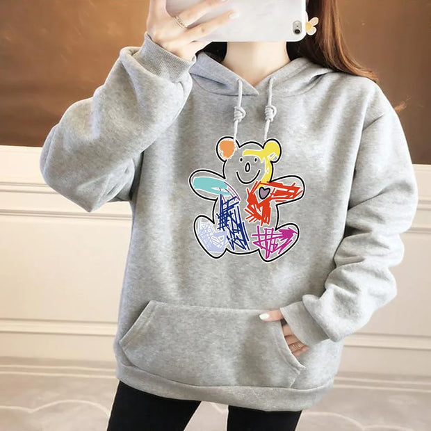 Women's Fashion Hoodie Long-sleeved Cute Bear Print Top