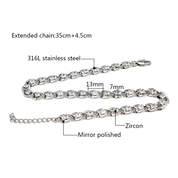 Fashionable Stainless Steel 39.5cm sliver necklace with shiny crystal stone