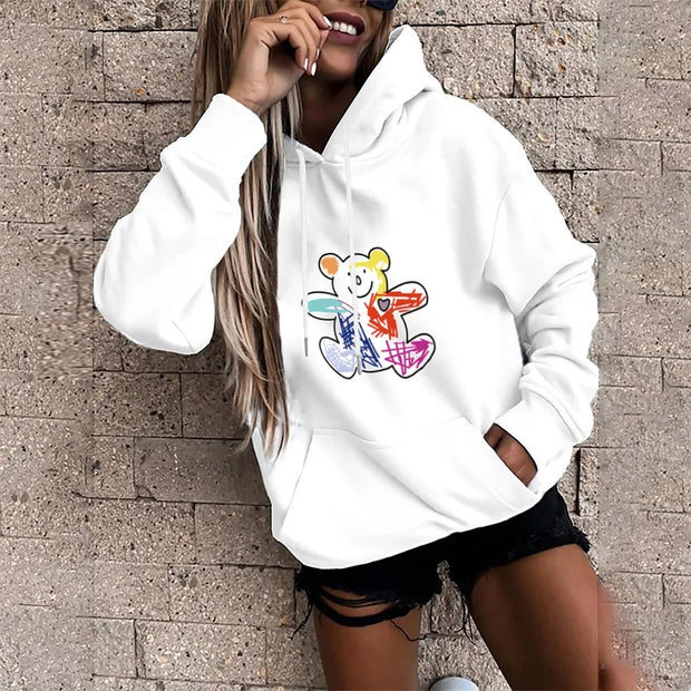 Women's Fashion Hoodie Long-sleeved Cute Bear Print Top