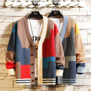 Vintage Cardigan Oversized Sweaters Plaid Knitted Pullover